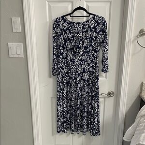 Harper Navy and White Long Sleeve Dress